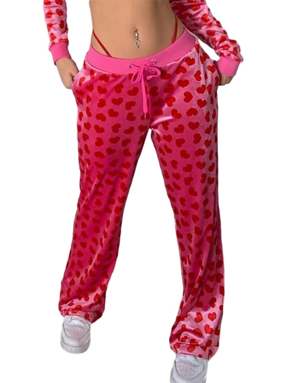 Sugar Thrillz Heart Print Velour Sweat Pants